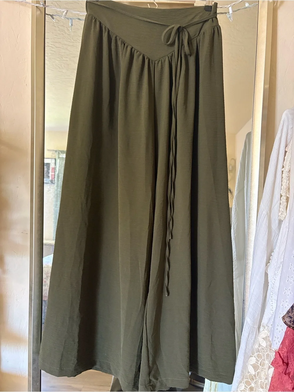 New Wide Leg High-Waist Palazzo Pants - Olive